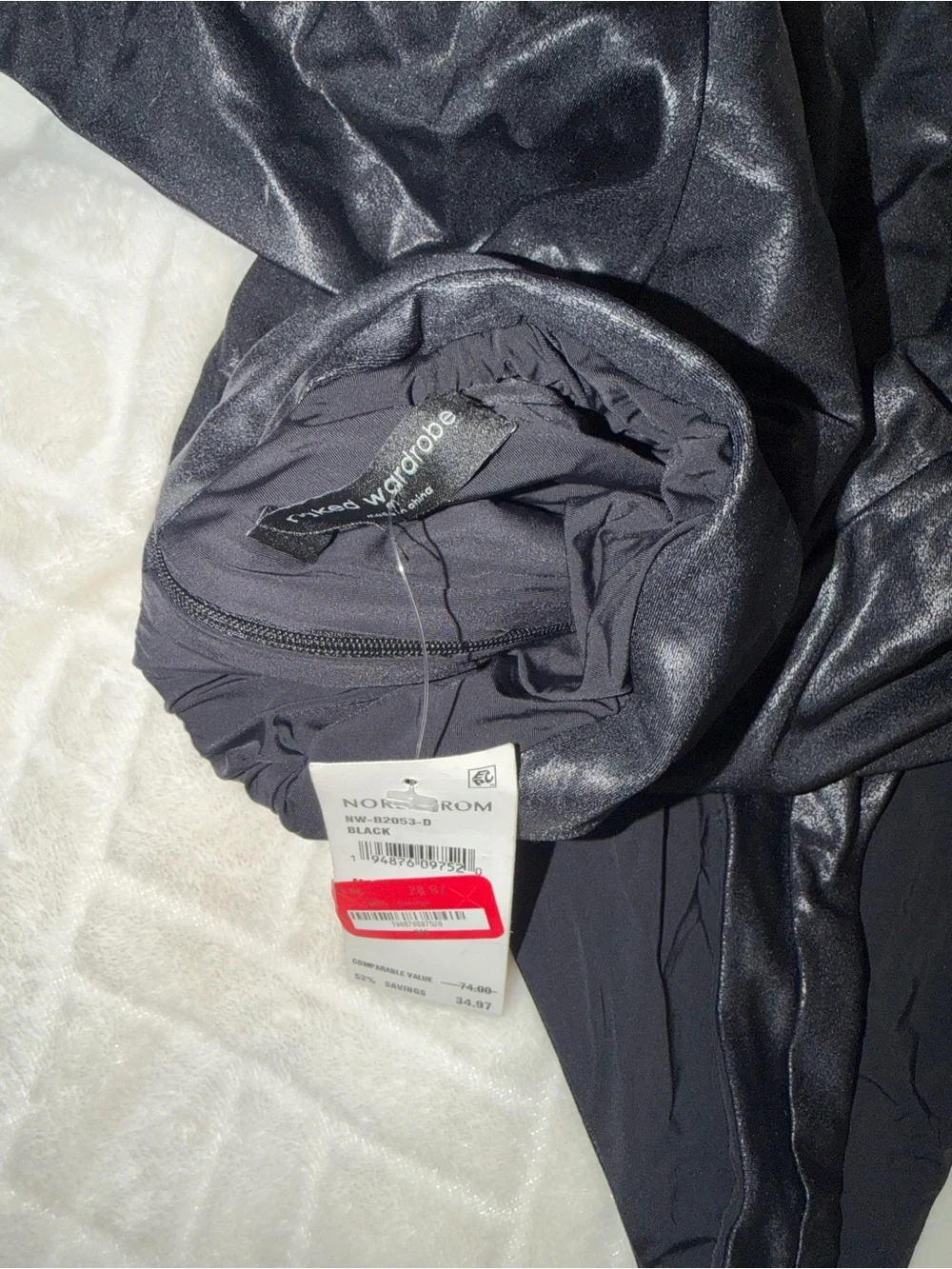 NAKED WARDROBE Black Shiny Mock Neck Long Sleeve Bodysuits - Picture 4 of 5